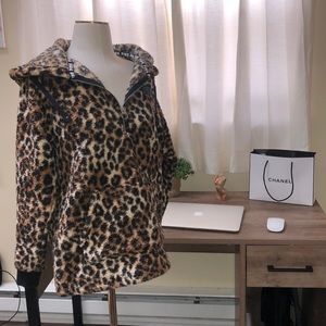 PINK Leopard print half zip sweater
